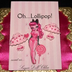 Pink parasol polka dot round candy earrings oh lollipop stud post umbrella pinup